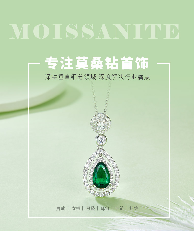 P1625 梨形培育祖母绿S925银镀白金项链3.5CT - 1