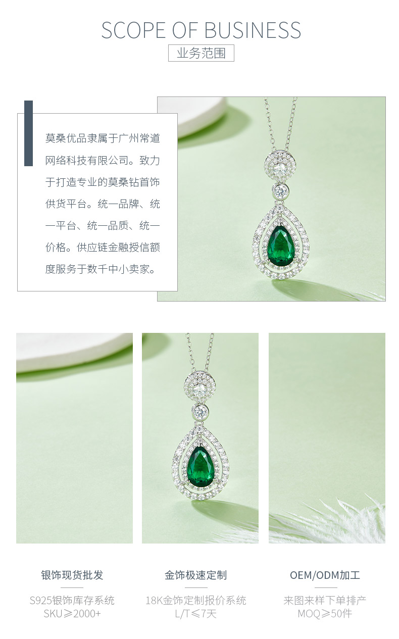 P1625 梨形培育祖母绿S925银镀白金项链3.5CT - 3
