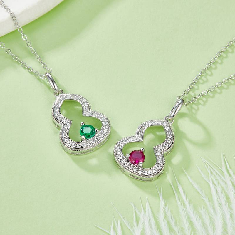 P1644 圆形培育彩宝S925银镀白金Necklace0.3ct