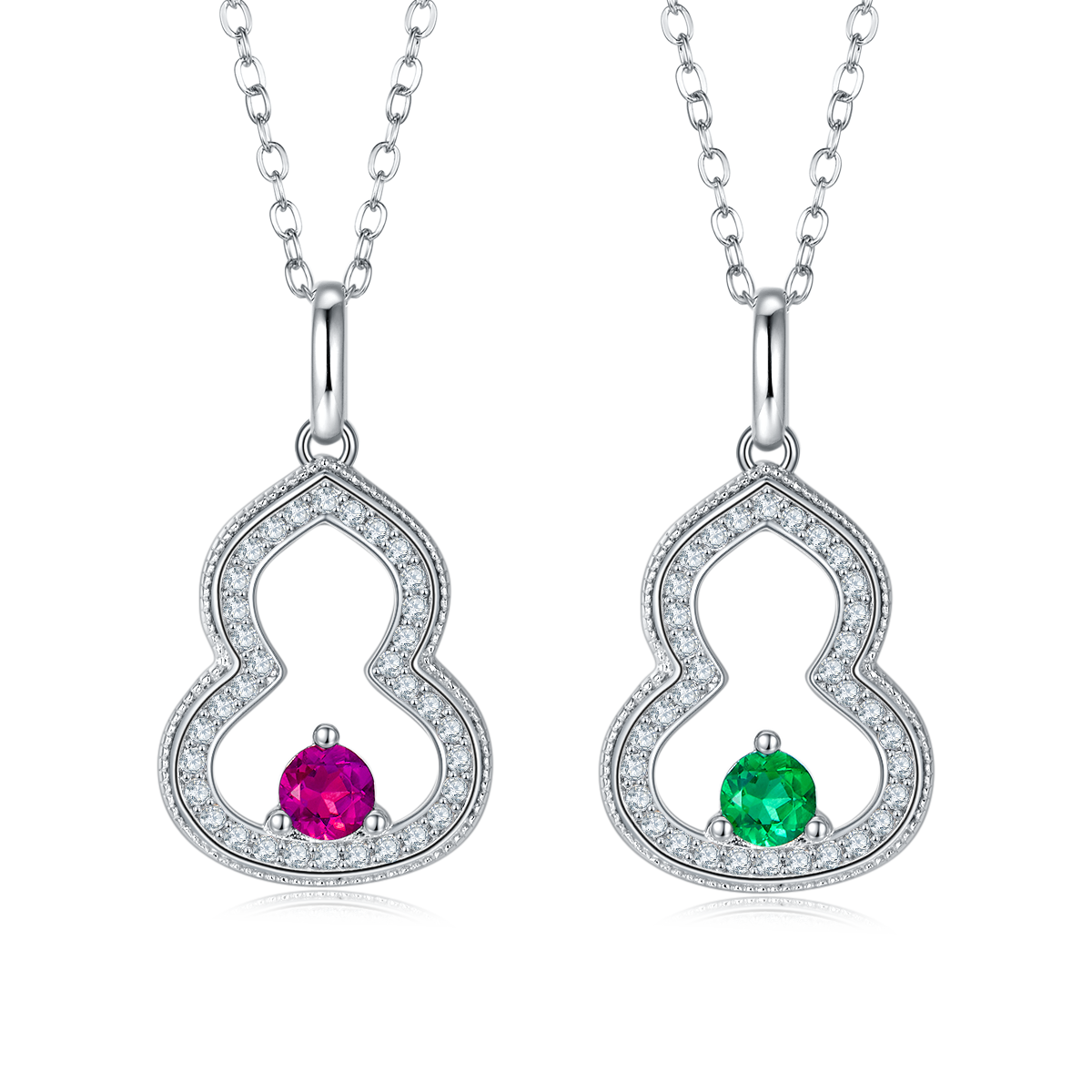 P1644 圆形培育彩宝S925银镀白金Necklace0.3ct
