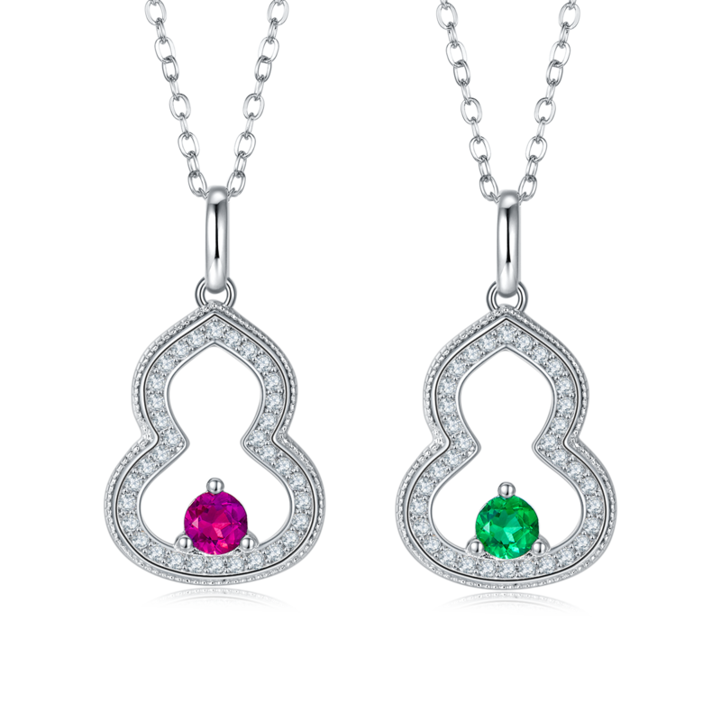 P1644 圆形培育彩宝S925银镀白金Necklace0.3ct