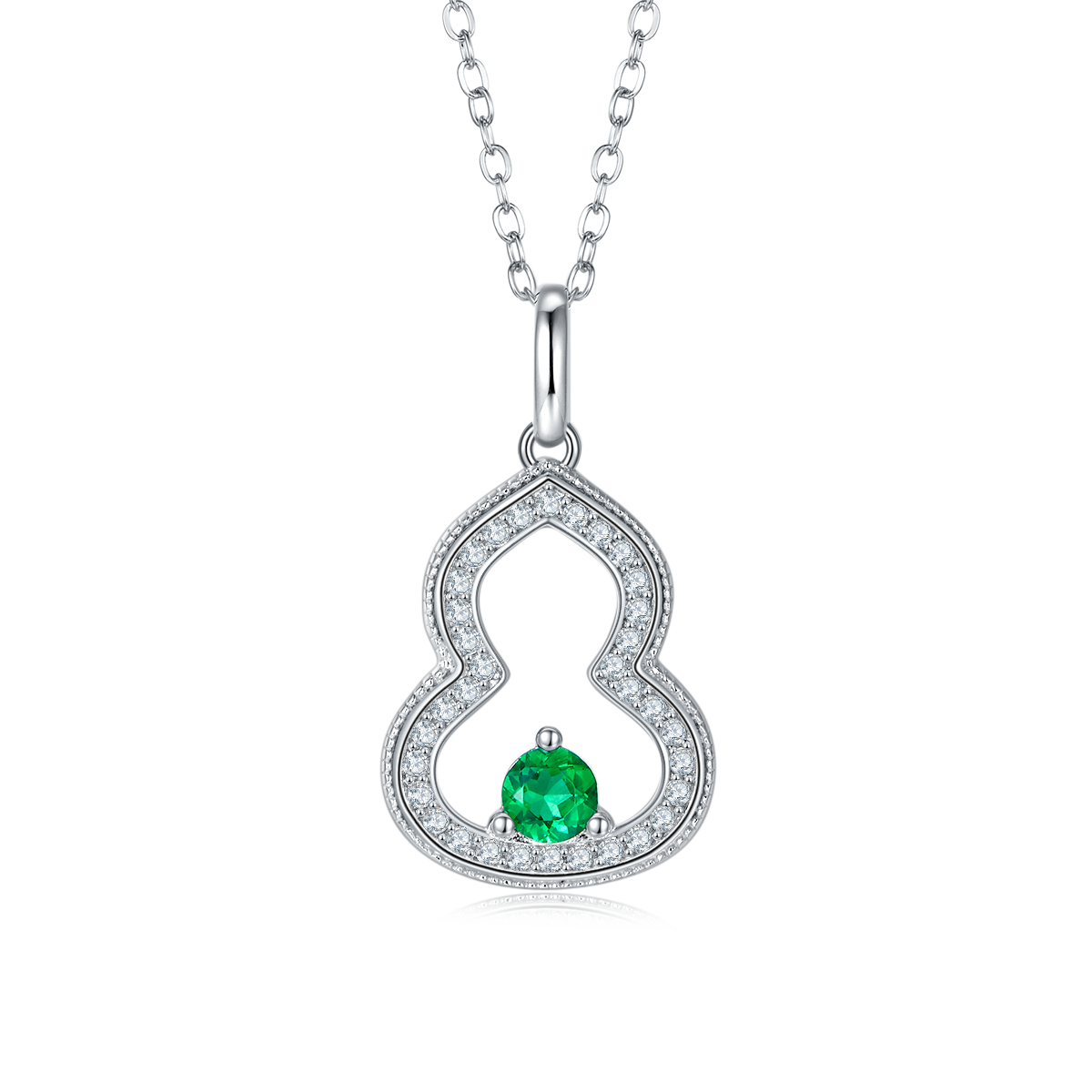 P1644 圆形培育彩宝S925银镀白金Necklace0.3ct