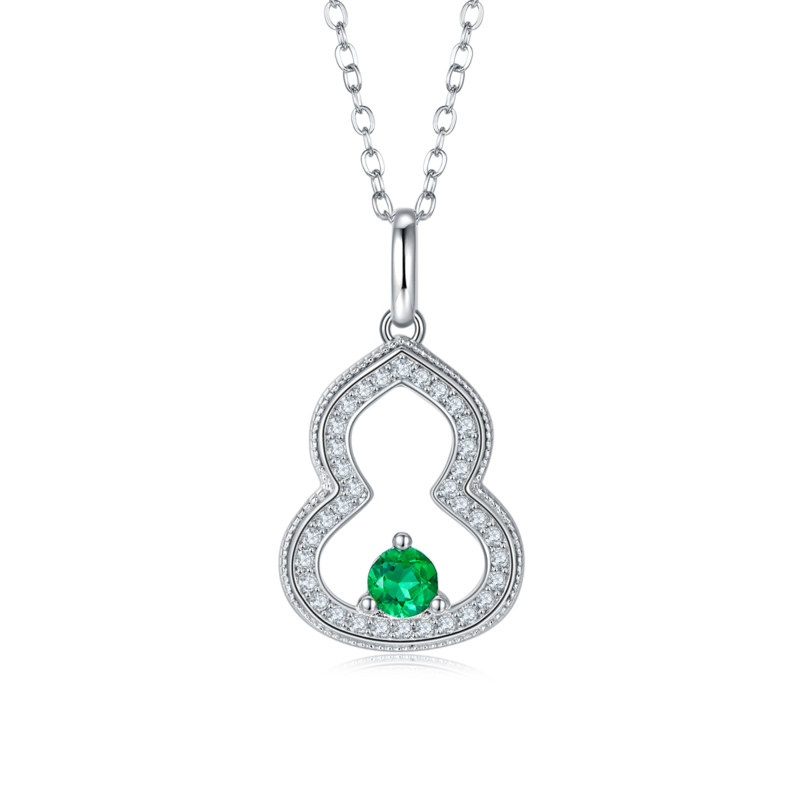 P1644 圆形培育彩宝S925银镀白金Necklace0.3ct
