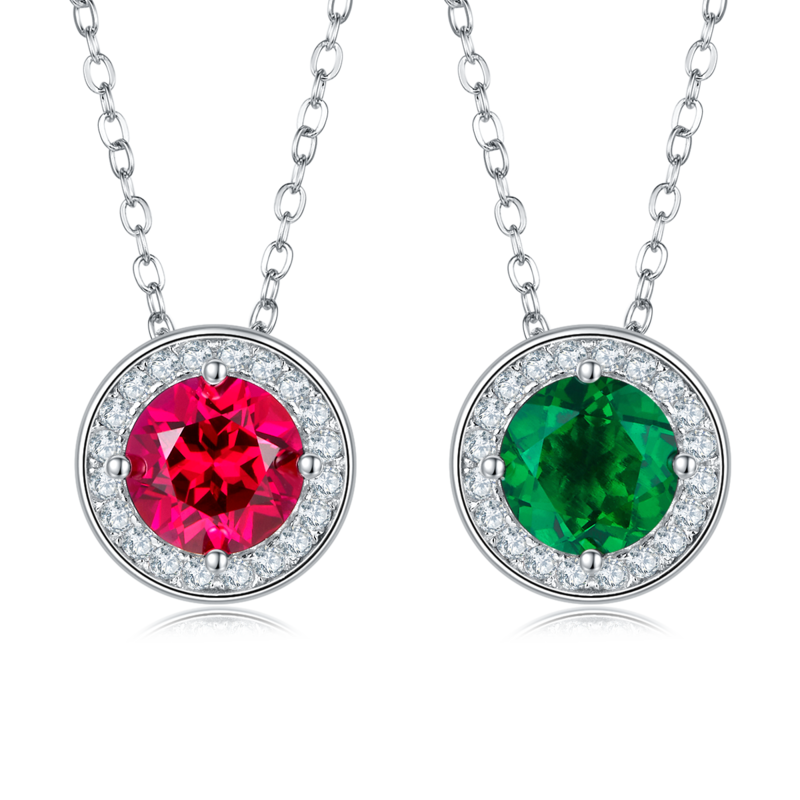P1649 圆形培育彩宝S925银镀白金Necklace1.0ct