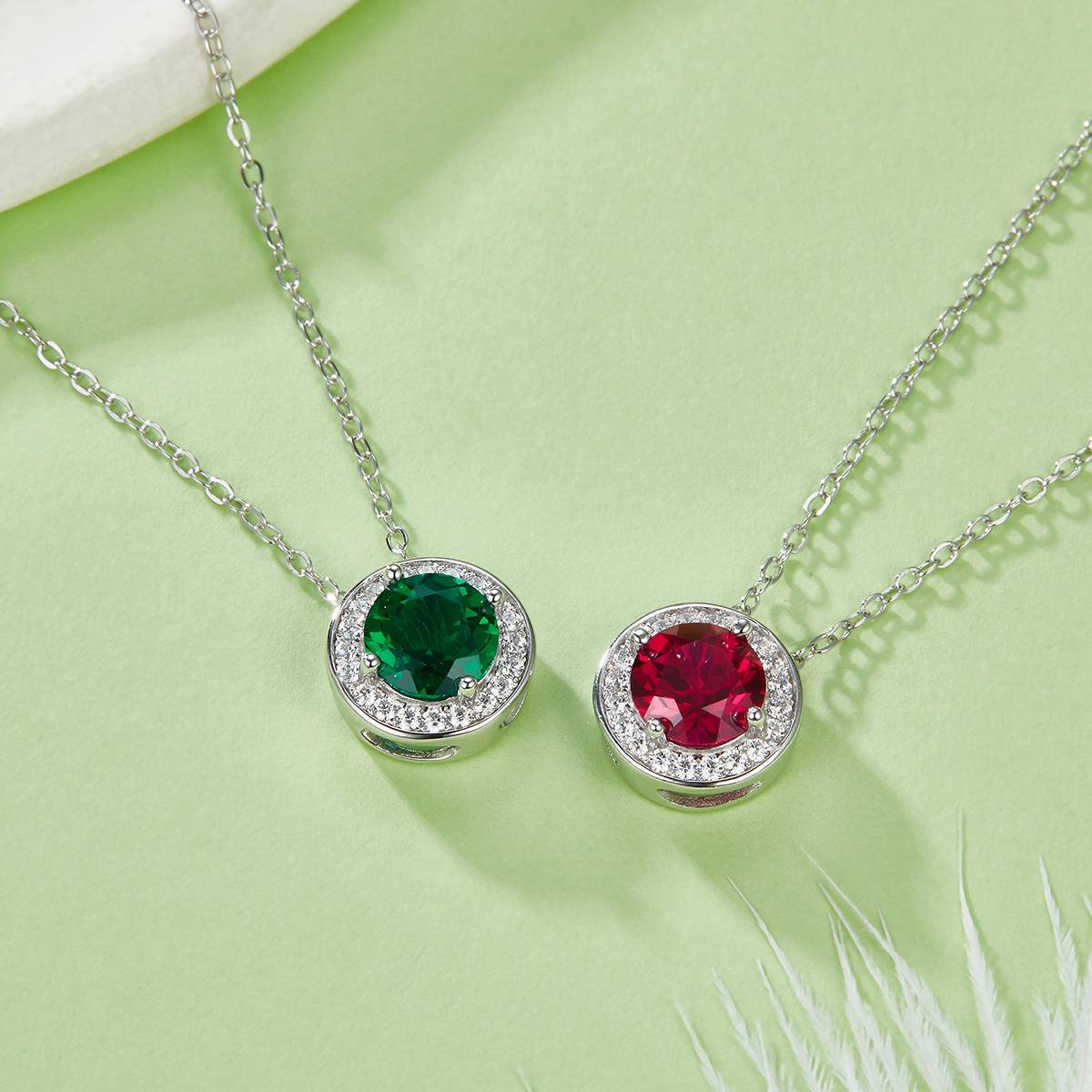 P1649 圆形培育彩宝S925银镀白金Necklace1.0ct