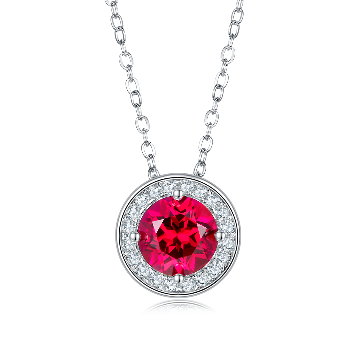 P1649 圆形培育彩宝S925银镀白金Necklace1.0ct