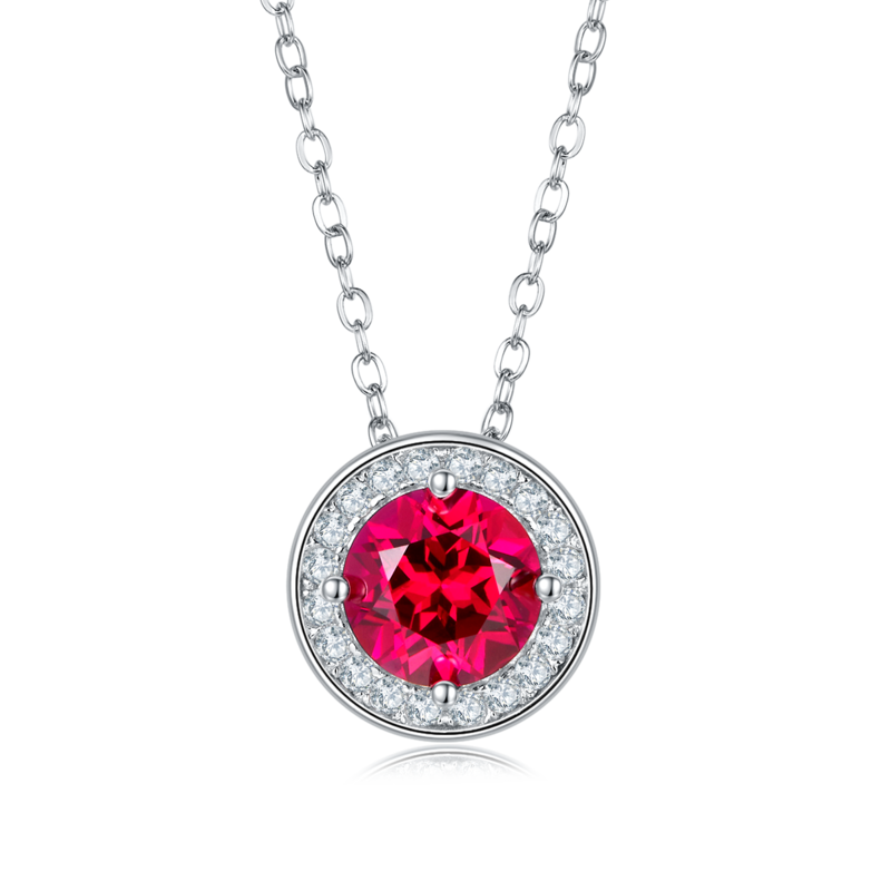 P1649 圆形培育彩宝S925银镀白金Necklace1.0ct