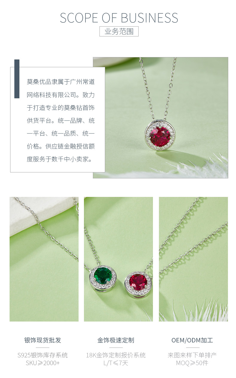 P1649 圆形培育彩宝S925银镀白金项链1.0CT - 3