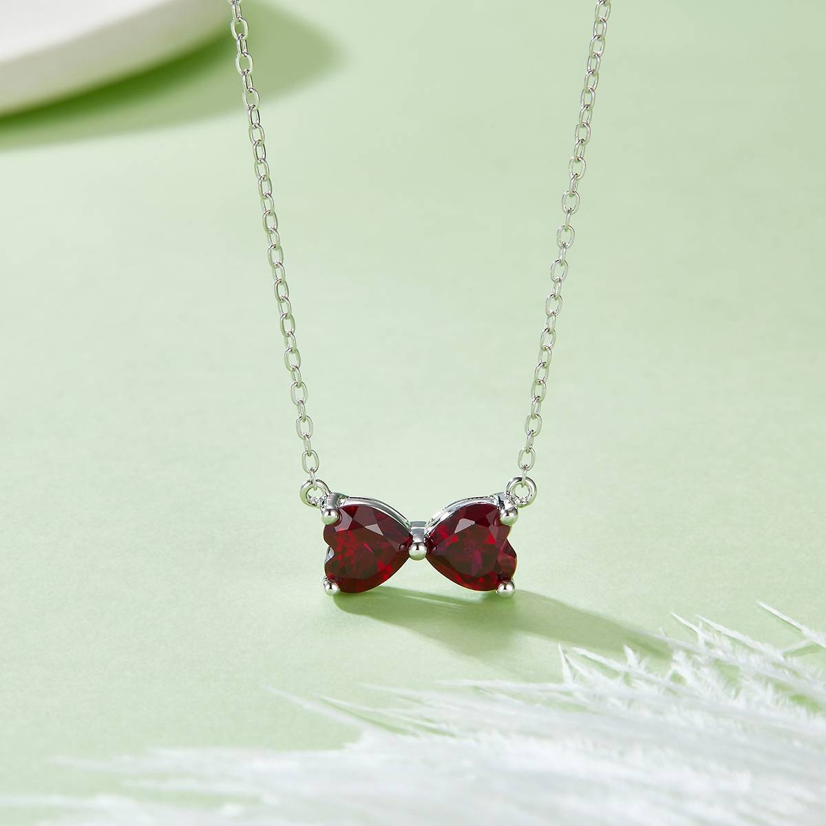 P1688R 心形培育红宝石S925银镀白金Necklace1.6ct