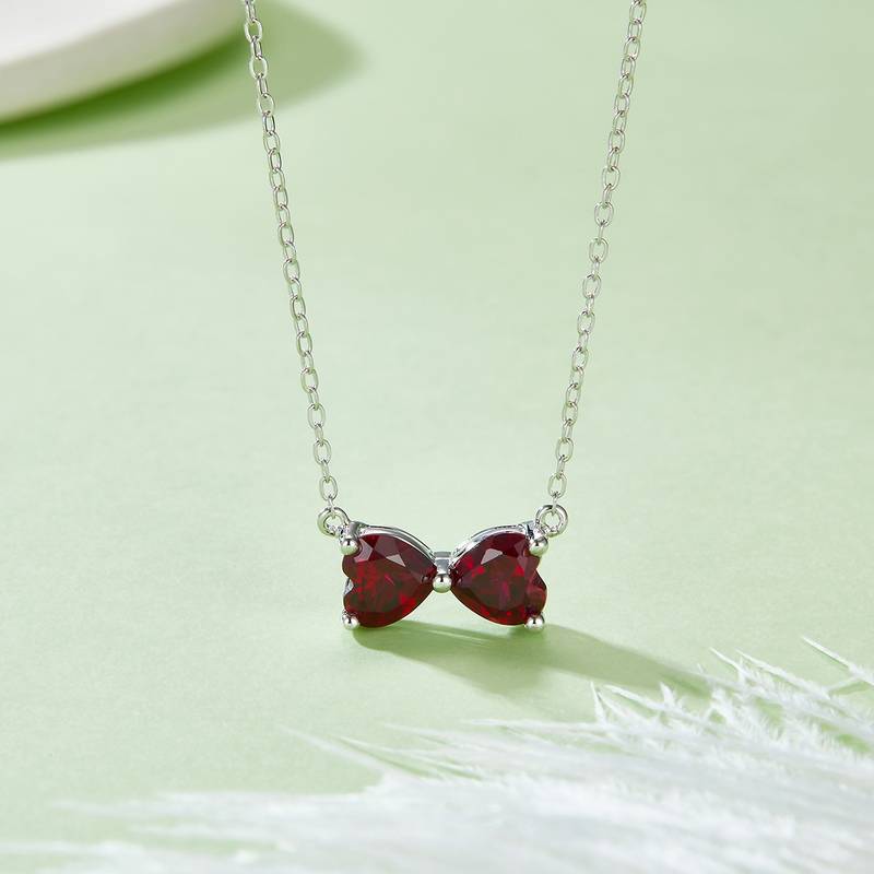 P1688R 心形培育红宝石S925银镀白金Necklace1.6ct