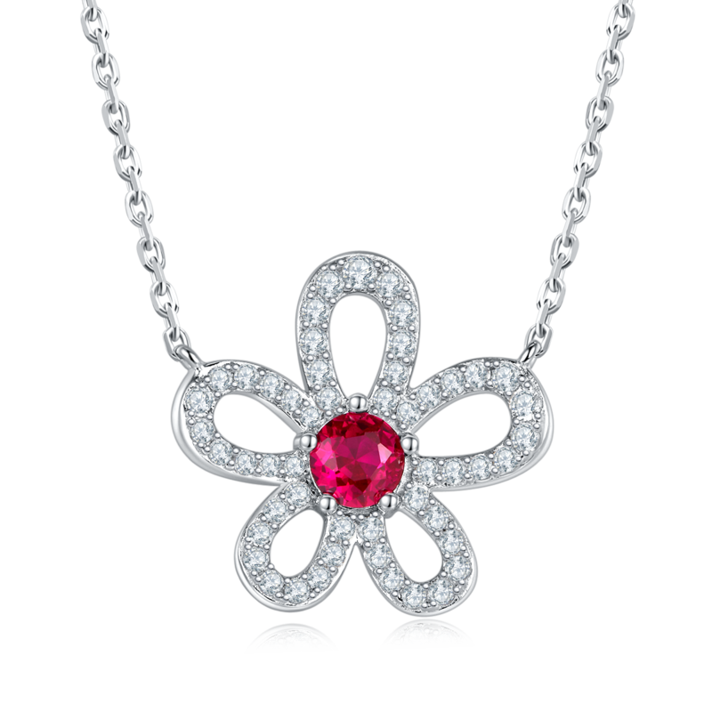 P3166-1-2 圆形培育彩宝S925银镀白金Necklace0.5ct