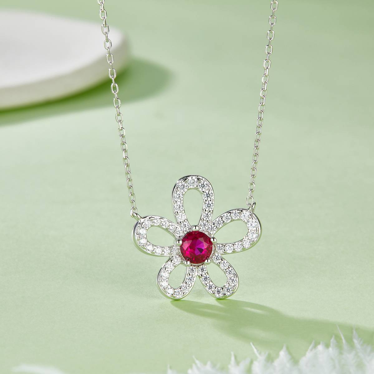 P3166-1-2 圆形培育彩宝S925银镀白金项链0.5CT