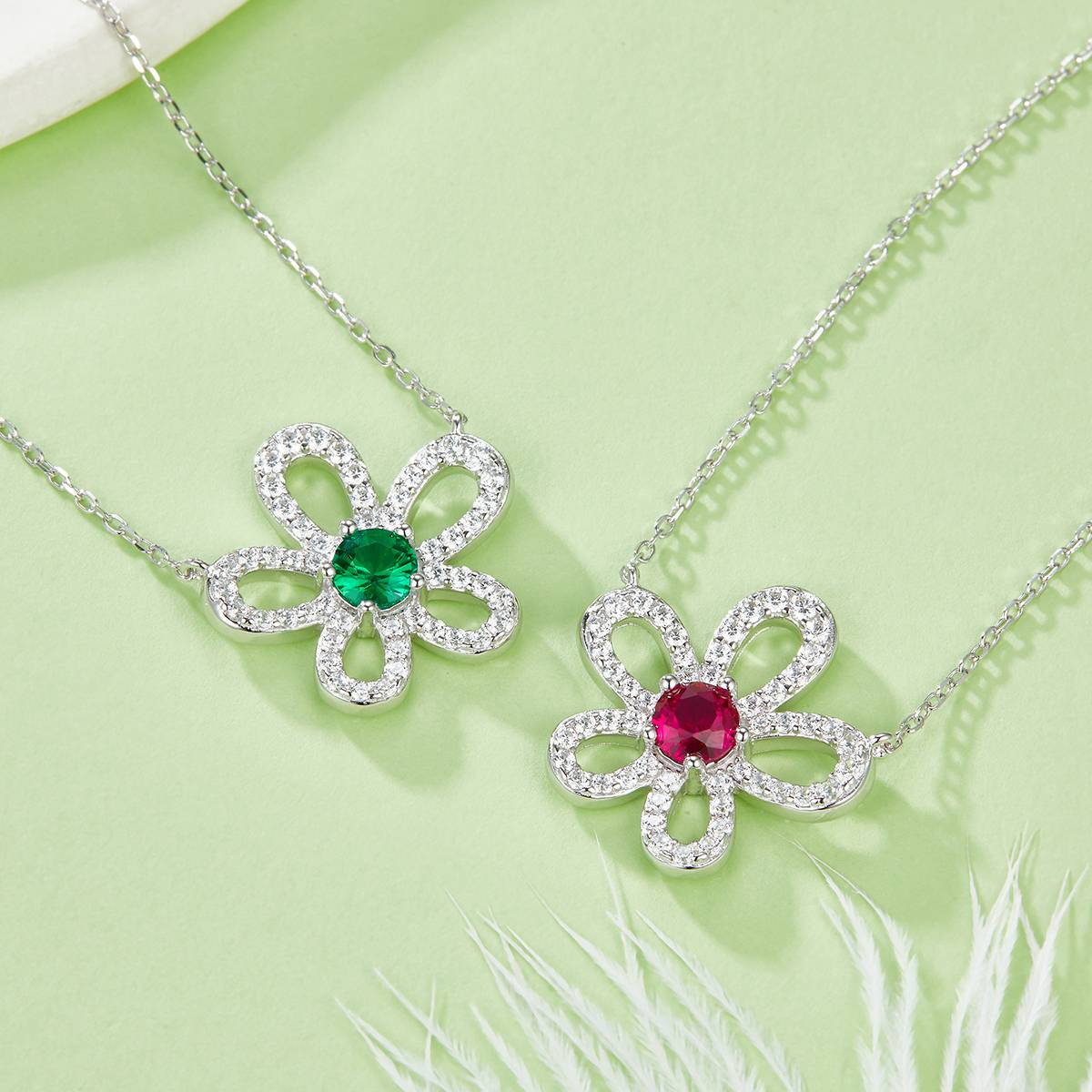 P3166-1-2 圆形培育彩宝S925银镀白金项链0.5CT