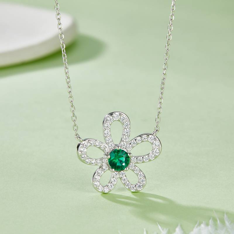 P3166-1-2 圆形培育彩宝S925银镀白金Necklace0.5ct