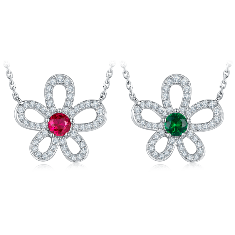 P3166-1-2 圆形培育彩宝S925银镀白金Necklace0.5ct