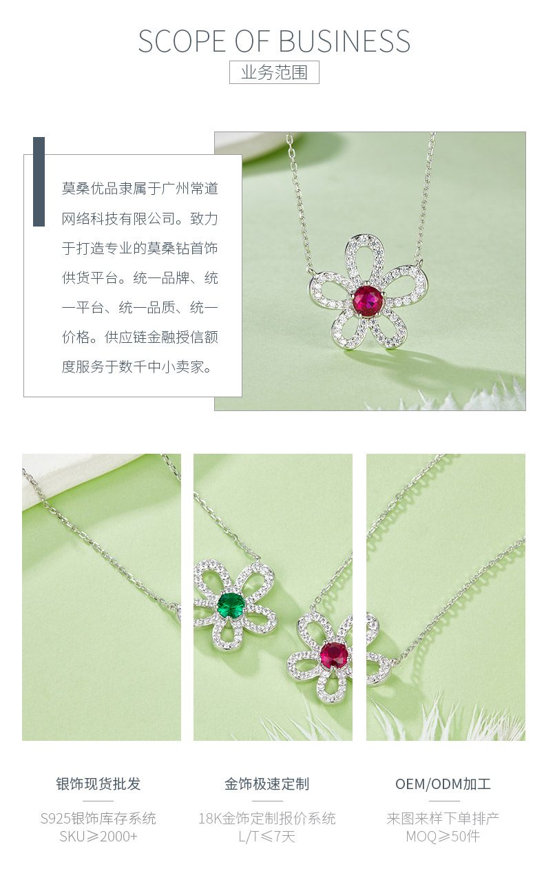 P3166-1-2 圆形培育彩宝S925银镀白金项链0.5CT - 3