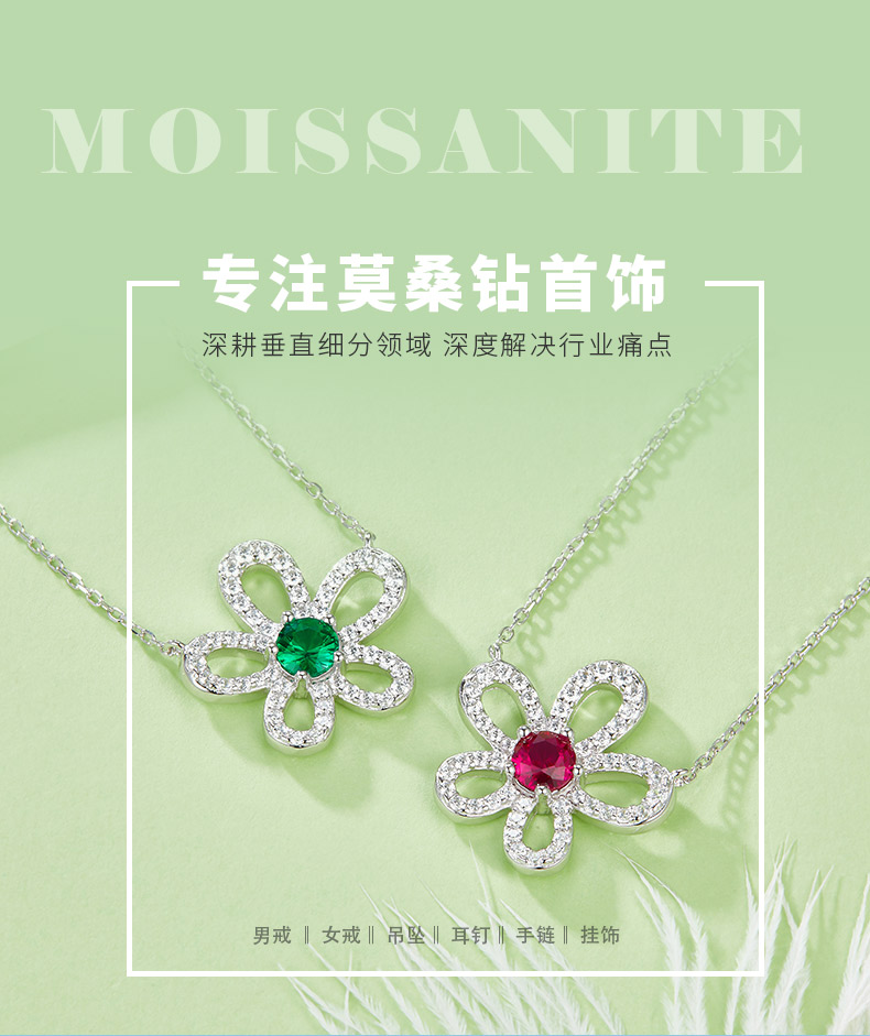 P3166-1-2 圆形培育彩宝S925银镀白金项链0.5CT - 1