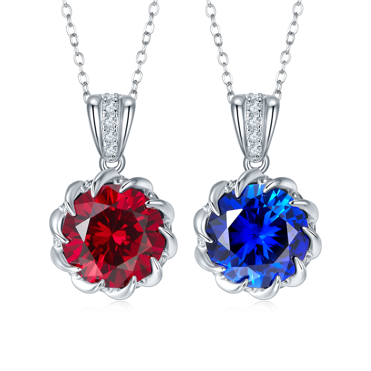 P1447 圆形培育彩宝S925银镀白金Necklace8.0ct