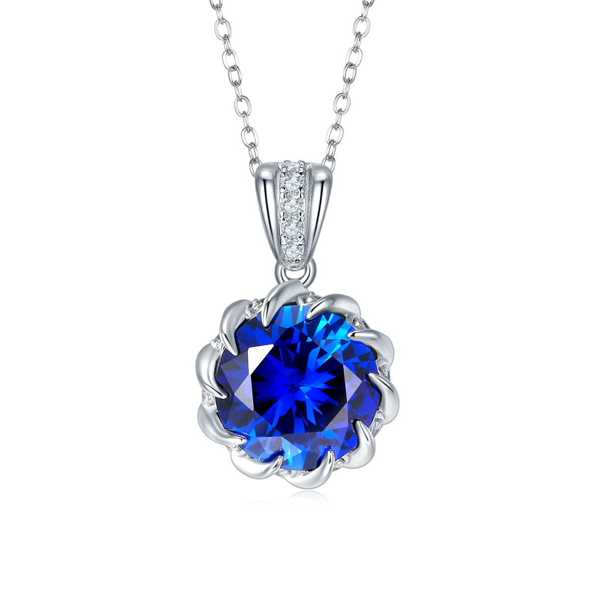 P1447 圆形培育彩宝S925银镀白金Necklace8.0ct