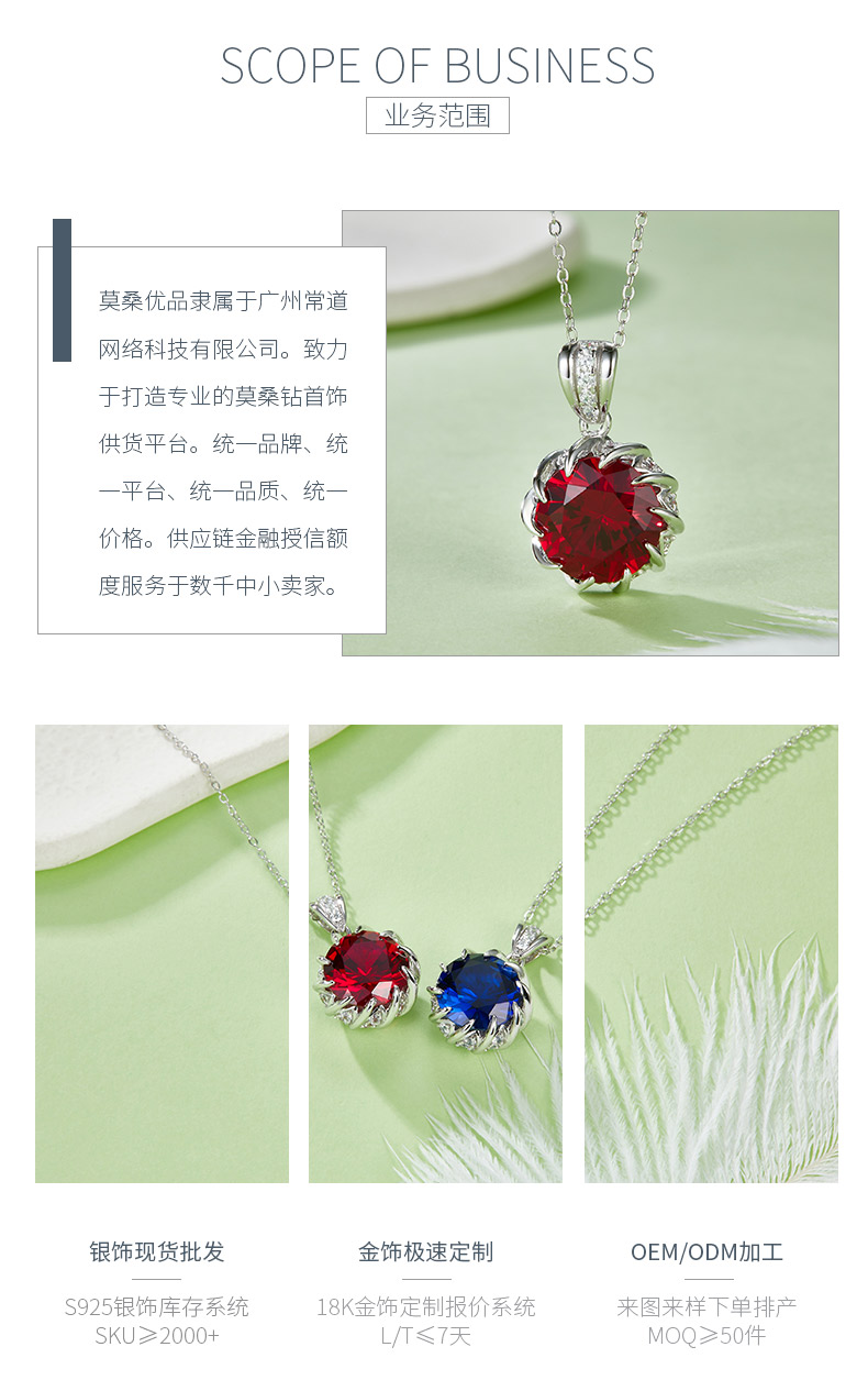 P1447 圆形培育彩宝S925银镀白金项链8.0CT - 3