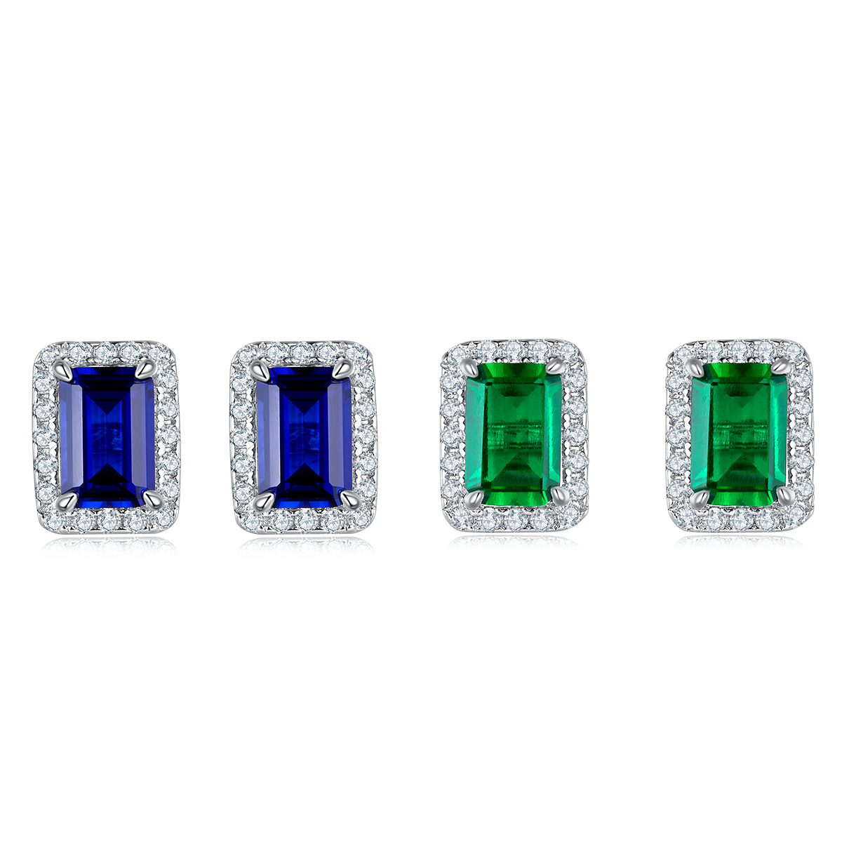 E2020423 长方培育彩宝S925银镀白金耳环6*4mmmm/2.0ct