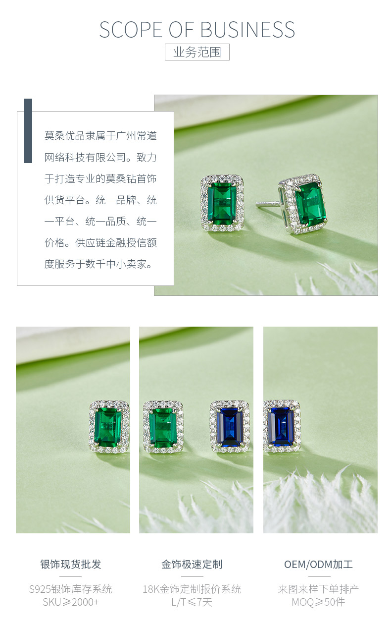 E2020423 长方培育彩宝S925银镀白金耳环6*4mm/2.0CT - 3