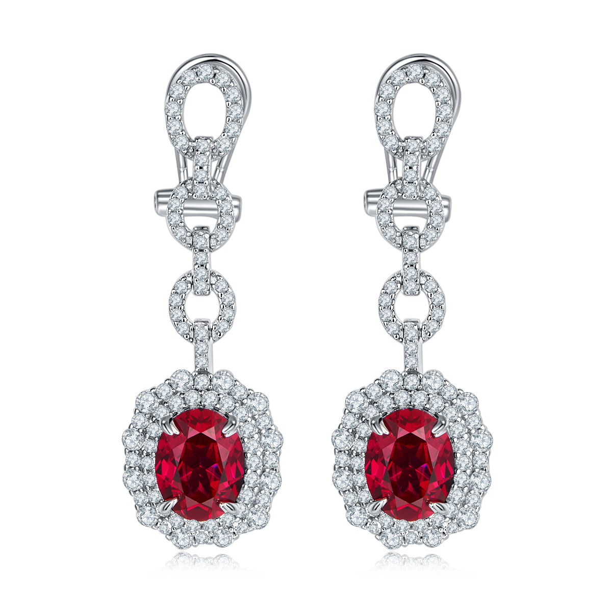 E202320 蛋形培育彩宝S925银镀白金耳环4.0ct