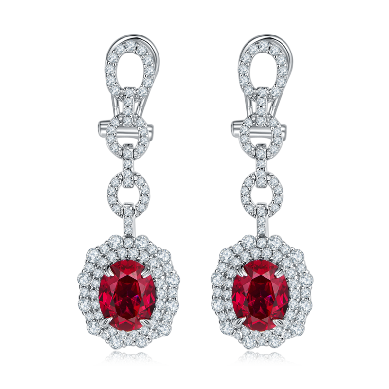 E202320 蛋形培育彩宝S925银镀白金耳环4.0ct