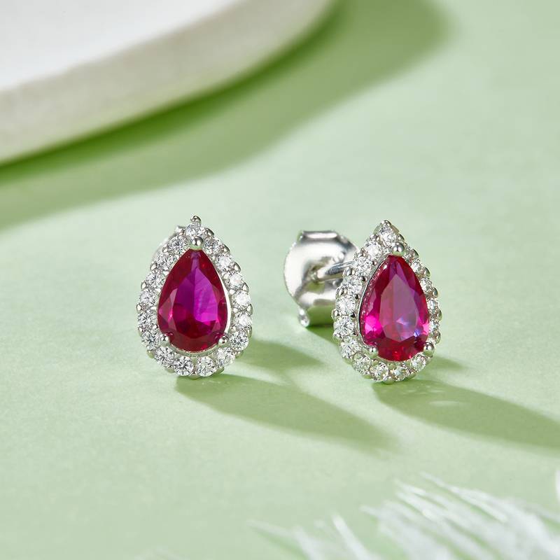 E1617 梨形培育彩宝S925银镀白金耳环1.0ct