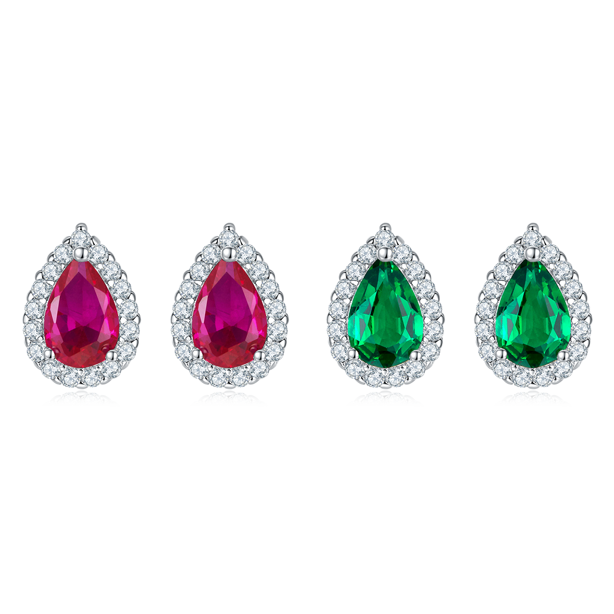 E1617 梨形培育彩宝S925银镀白金耳环1.0ct