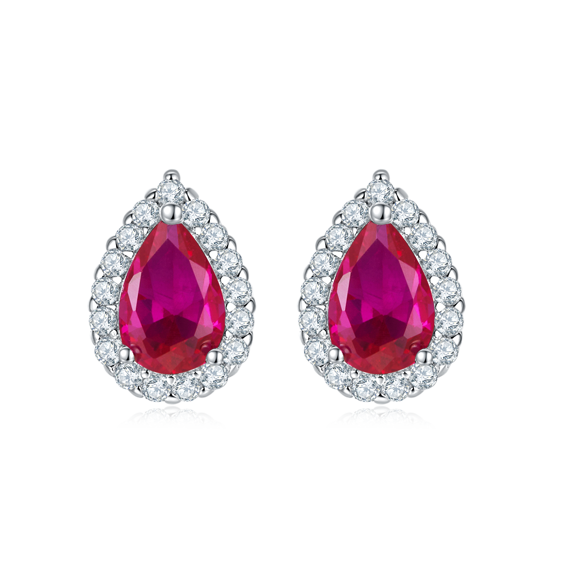 E1617 梨形培育彩宝S925银镀白金耳环1.0ct