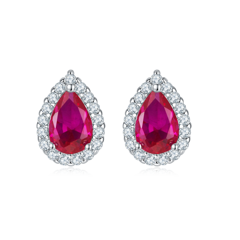 E1617 梨形培育彩宝S925银镀白金耳环1.0ct