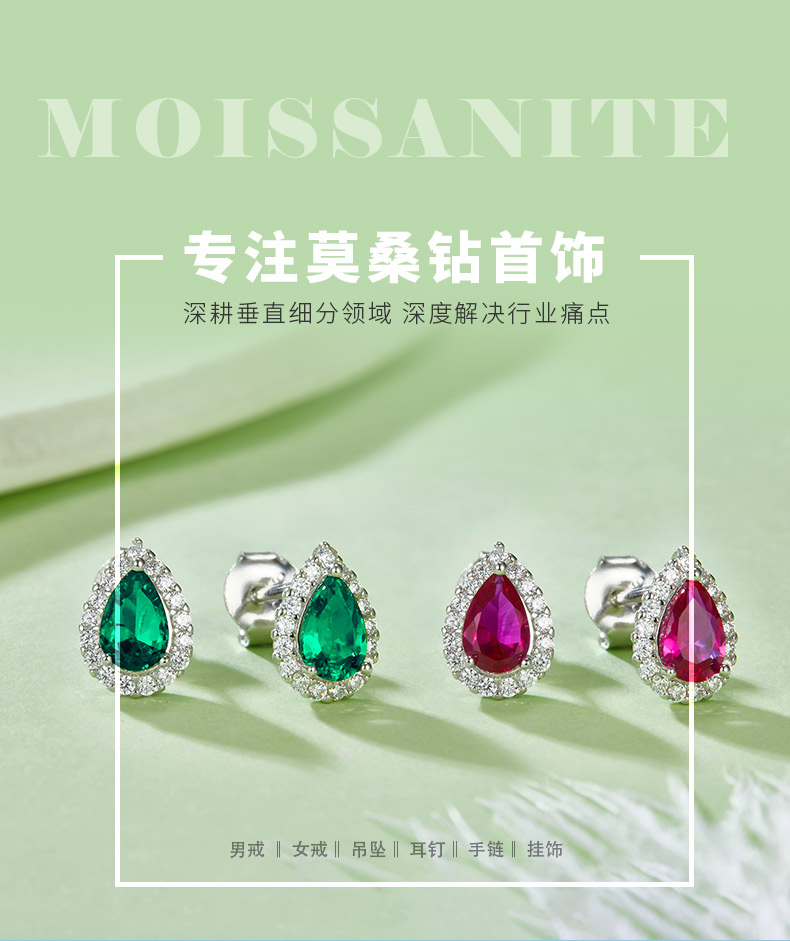 E1617 梨形培育彩宝S925银镀白金耳环1.0CT - 1