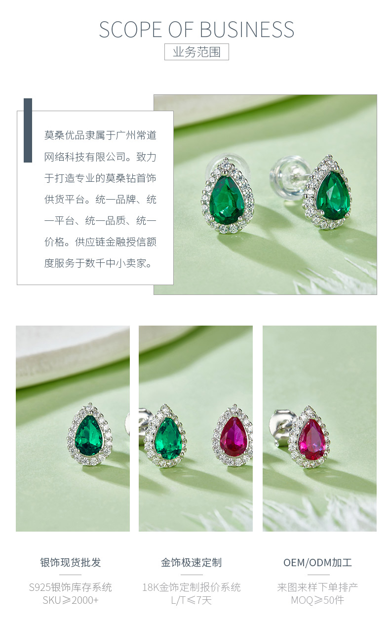 E1617 梨形培育彩宝S925银镀白金耳环1.0CT - 3