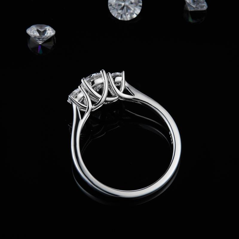 Three stone round diamond women's ring S925 silver plated platinum customized main and secondary stone Moissanite diamonds 0.5ct