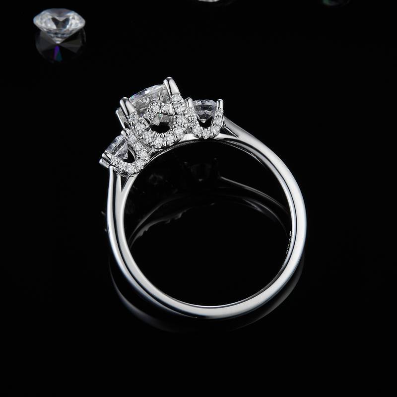 Three Stone Women's Ring S925 Silver Plated Platinum Customized Main Stone Moissanite Diamond 1.0ct/Secondary Stone High Carbon Diamond