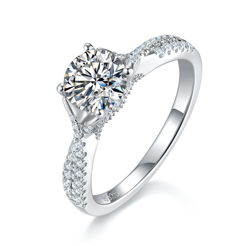 Four Claw Women's Ring S925 Silver Plated Platinum Customized Selection Main Stone Moissanite Diamond 1.0ct/Secondary Stone High Carbon Diamond