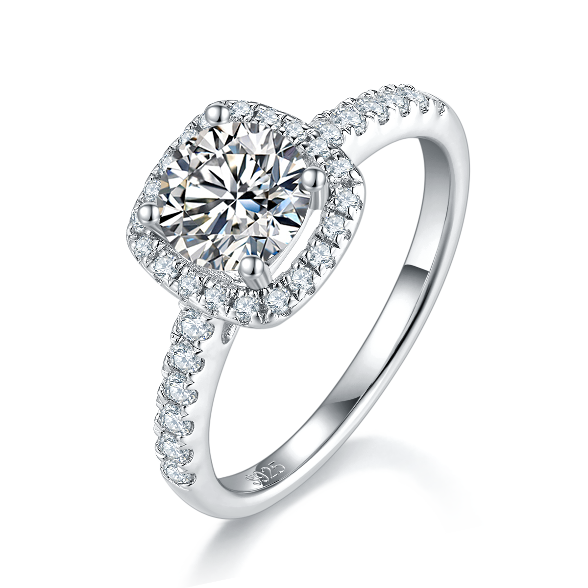 New Square Bag Women's Ring S925 Silver Plated Platinum Customized Selection Main Stone Moissanite Diamond 1.0ct/Secondary Stone High Carbon Diamond