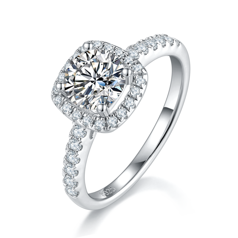New Square Bag Women's Ring S925 Silver Plated Platinum Customized Selection Main Stone Moissanite Diamond 1.0ct/Secondary Stone High Carbon Diamond