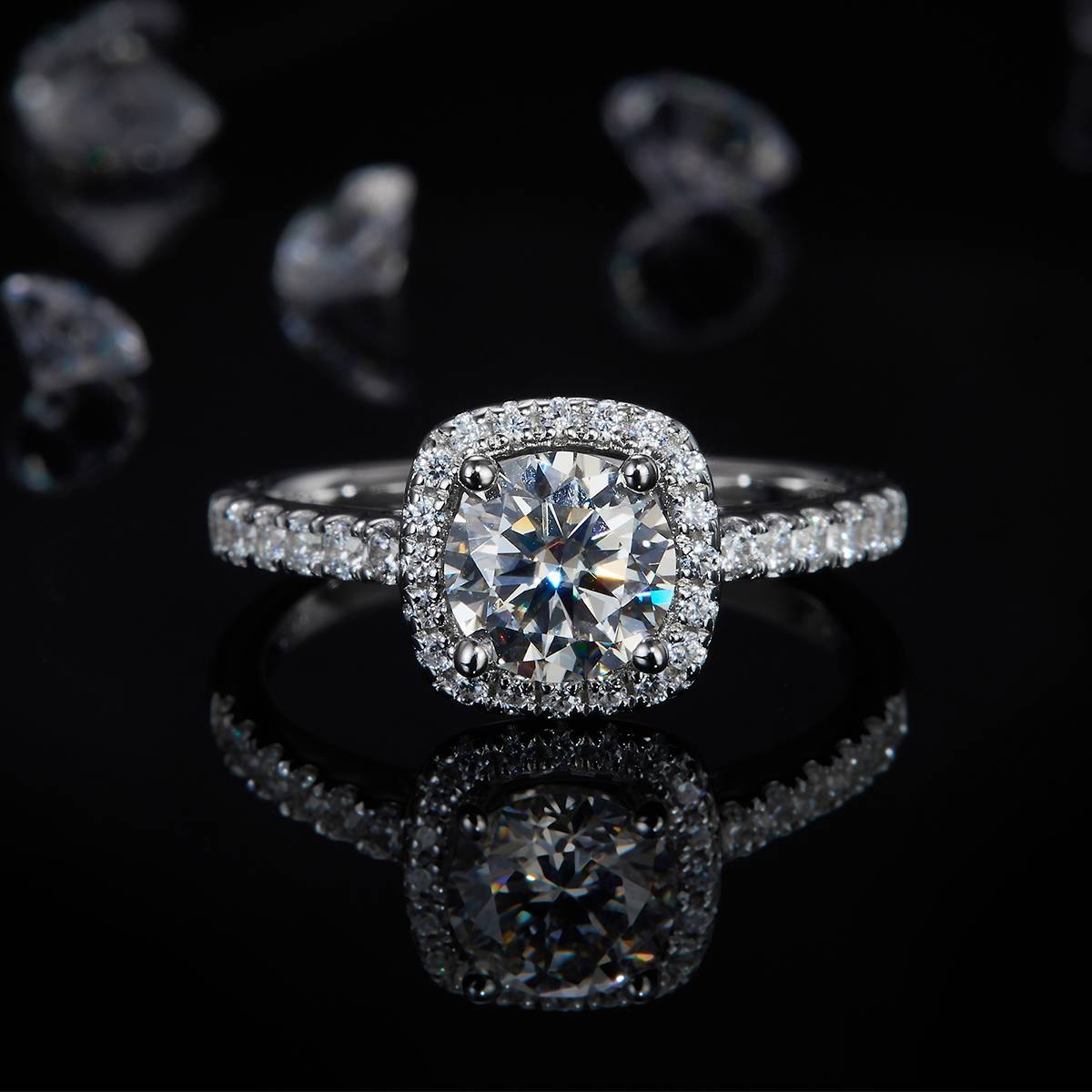 New Square Bag Women's Ring S925 Silver Plated Platinum Customized Selection Main Stone Moissanite Diamond 1.0ct/Secondary Stone High Carbon Diamond