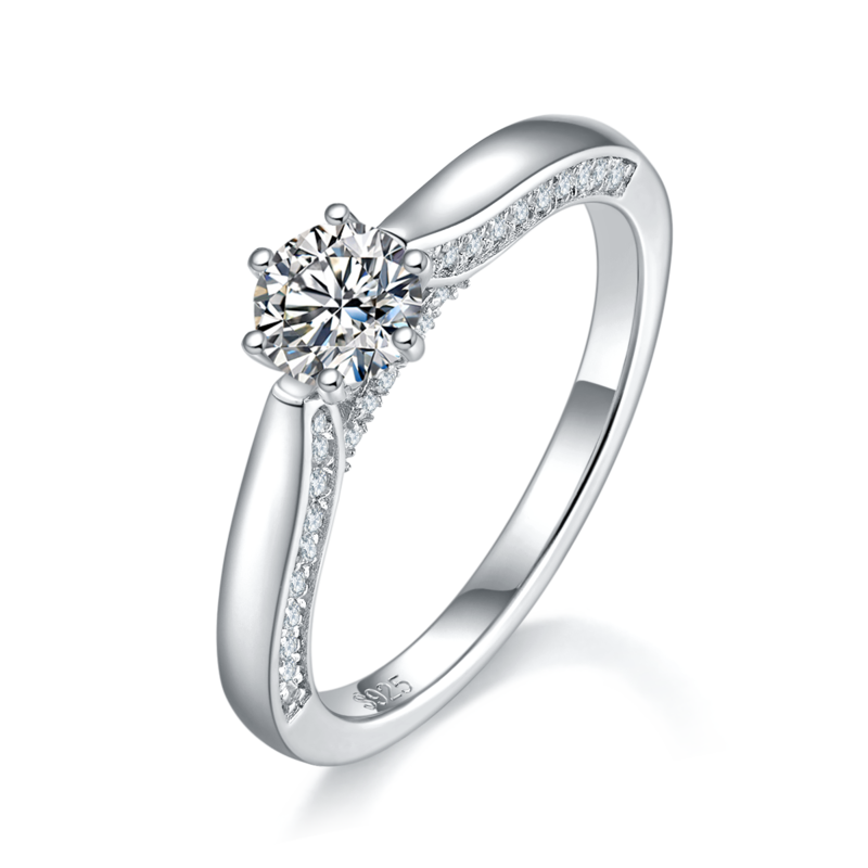 Six Claw Women's Ring S925 Silver Plated Platinum Customized Selection Main Stone Moissanite Diamond 0.5ct/Secondary Stone High Carbon Diamond