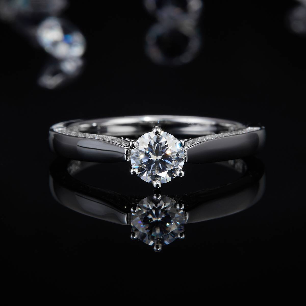 Six Claw Women's Ring S925 Silver Plated Platinum Customized Selection Main Stone Moissanite Diamond 0.5ct/Secondary Stone High Carbon Diamond