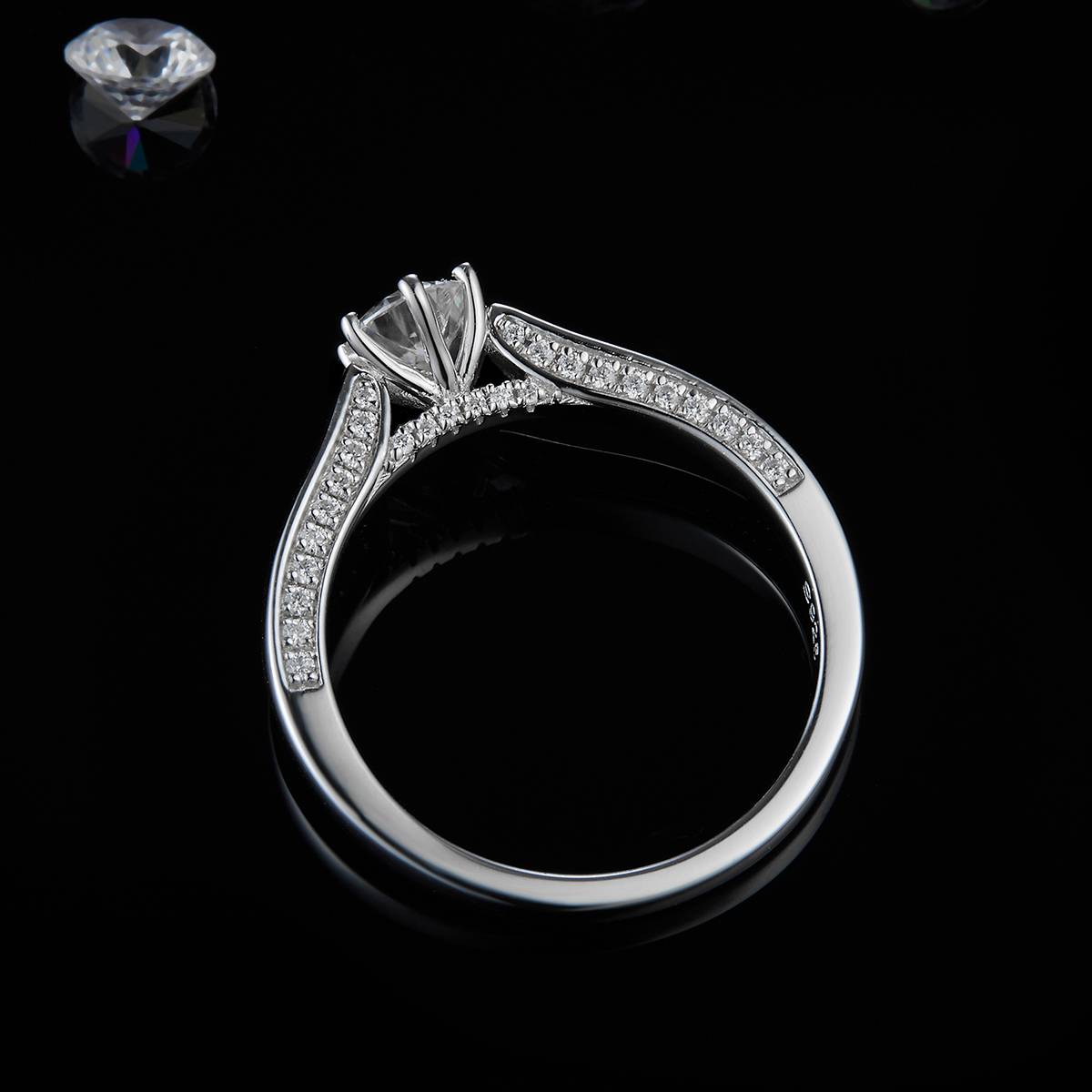 Six Claw Women's Ring S925 Silver Plated Platinum Customized Selection Main Stone Moissanite Diamond 0.5ct/Secondary Stone High Carbon Diamond