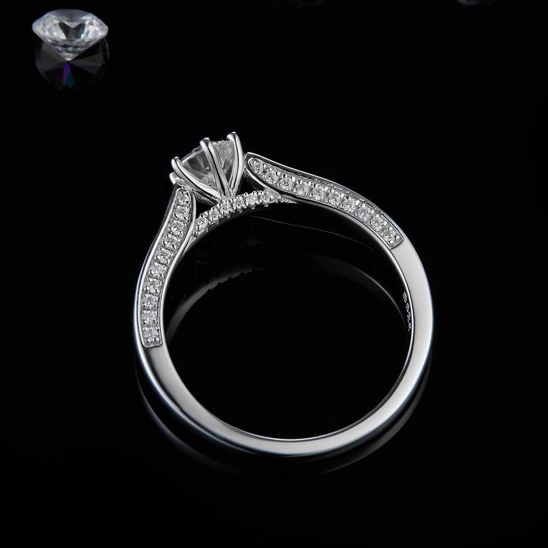 Six Claw Women's Ring S925 Silver Plated Platinum Customized Selection Main Stone Moissanite Diamond 0.5ct/Secondary Stone High Carbon Diamond