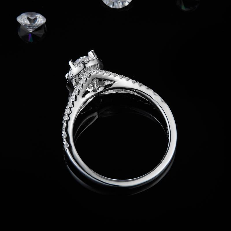 Y-arm micro inlaid egg shaped round bag women's ring S925 silver plated platinum customized selection main stone moissanite diamond 1.0ct/secondary stone high carbon diamond