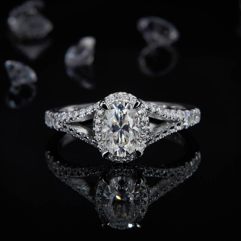 Y-arm micro inlaid egg shaped round bag women's ring S925 silver plated platinum customized selection main stone moissanite diamond 1.0ct/secondary stone high carbon diamond