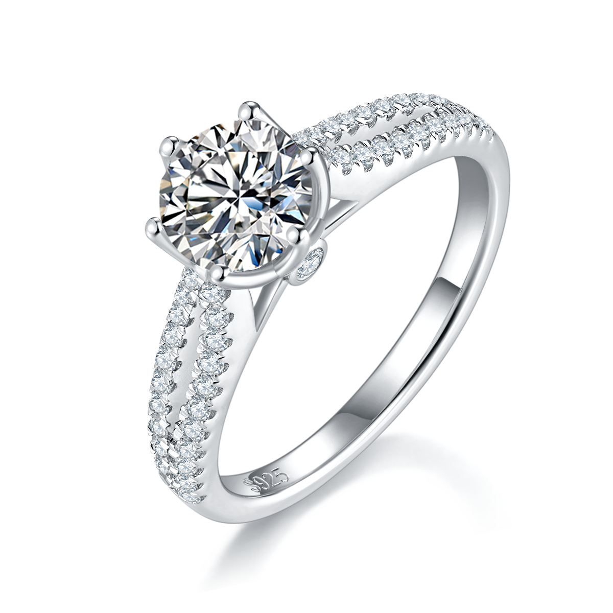 Luxury Double Row Micro Inlaid Round Bag Women's Ring S925 Silver Plated Platinum Customized Selection Main Stone Moissanite Diamond 1.0ct/Secondary Stone High Carbon Diamond