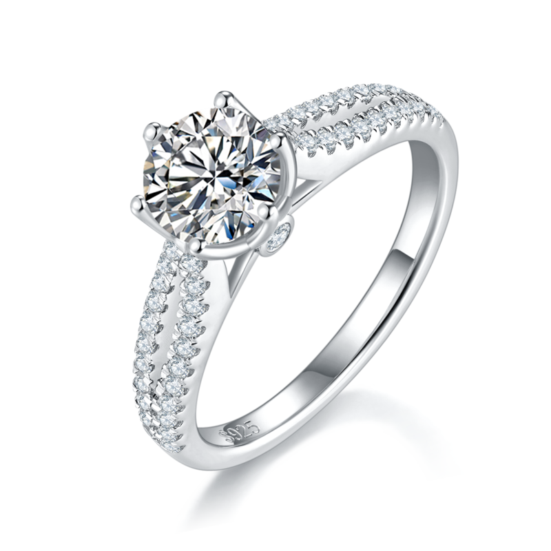 Luxury Double Row Micro Inlaid Round Bag Women's Ring S925 Silver Plated Platinum Customized Selection Main Stone Moissanite Diamond 1.0ct/Secondary Stone High Carbon Diamond