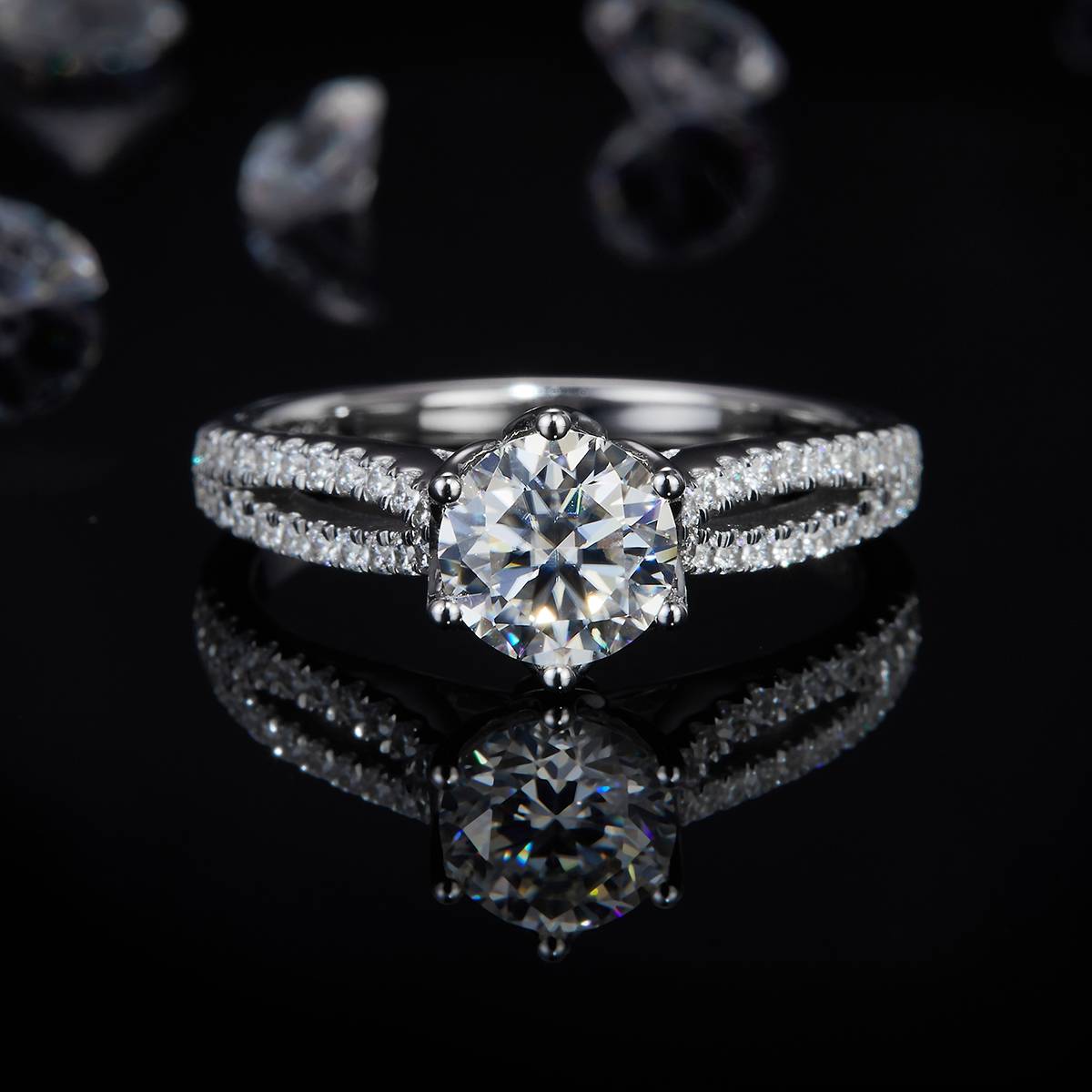 Luxury Double Row Micro Inlaid Round Bag Women's Ring S925 Silver Plated Platinum Customized Selection Main Stone Moissanite Diamond 1.0ct/Secondary Stone High Carbon Diamond