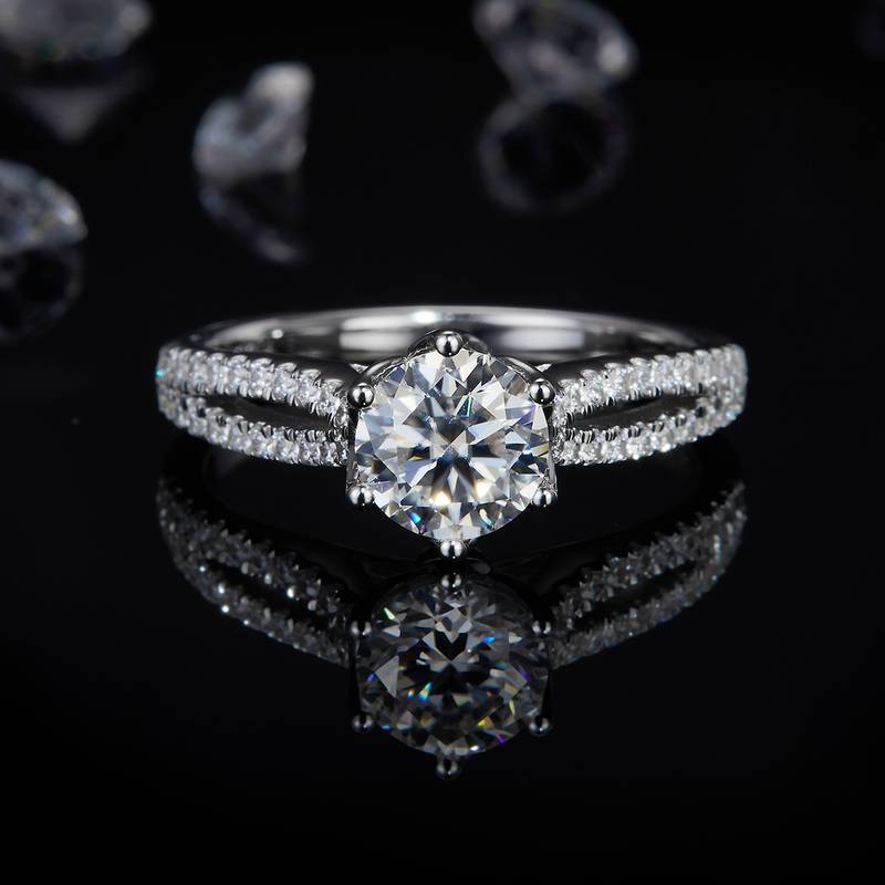 Luxury Double Row Micro Inlaid Round Bag Women's Ring S925 Silver Plated Platinum Customized Selection Main Stone Moissanite Diamond 1.0ct/Secondary Stone High Carbon Diamond